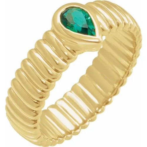 0.45 Carat Natural Emerald May Birthstone Pear Brilliant Cut Women's Ring