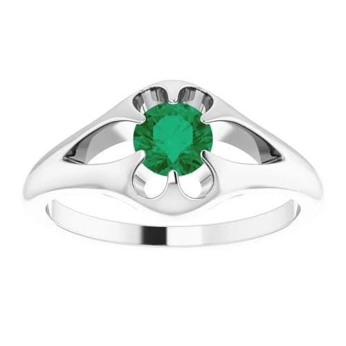 0.48 Carat Natural Emerald May Birthstone Round Brilliant Cut Women's Ring