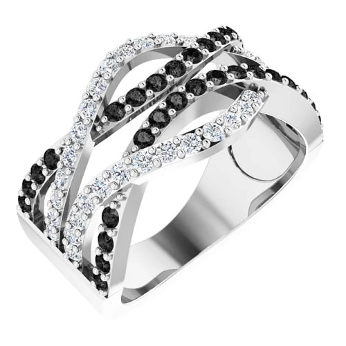1.36 Ct Round Cut Zanova Black Ring Diamond Rings in Silver 925