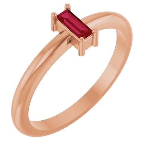 0.5 Ct Natural Ruby Baguette Cut Delora  Diamond Rings in Silver 925