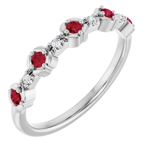 0.3 Ct Natural Ruby Round Cut Luna  Diamond Rings in Silver 925