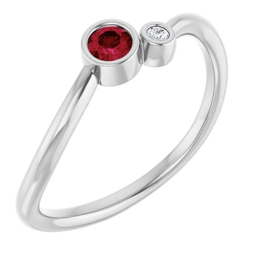 0.17 Ct Natural Ruby Round Cut Leah  Diamond Rings in Silver 925