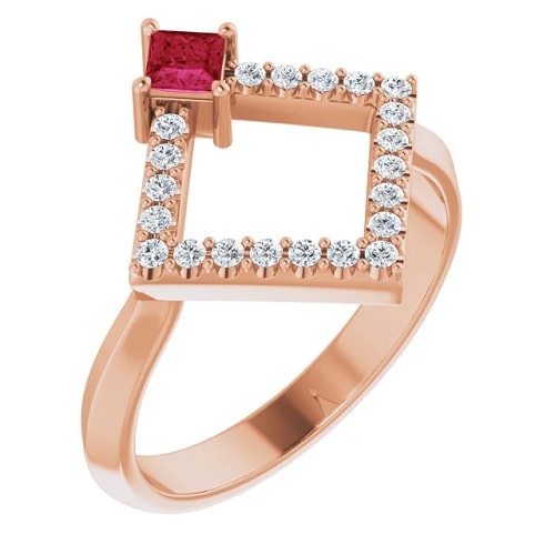 0.41 Ct Natural Ruby Princess Cut Lillian  Diamond Rings in Silver 925