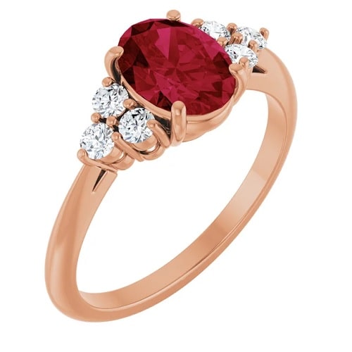 0.78 Ct Natural Ruby Oval Cut Leila  Diamond Rings in Silver 925