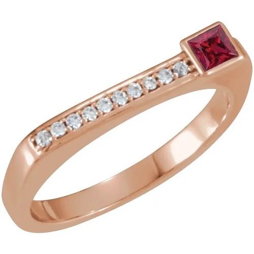 0.3 Ct Natural Ruby Princess Cut Kayla  Diamond Rings in Silver 925
