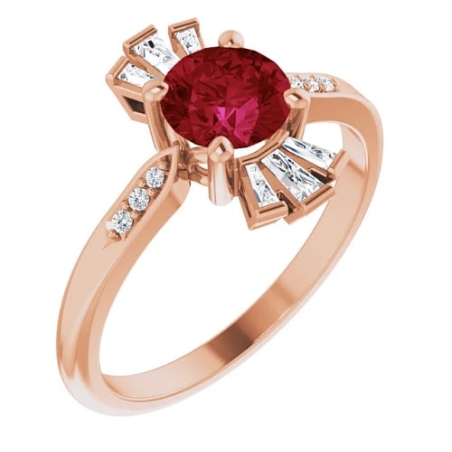 1.29 Ct Natural Ruby Round Cut Joanna  Diamond Rings in Silver 925