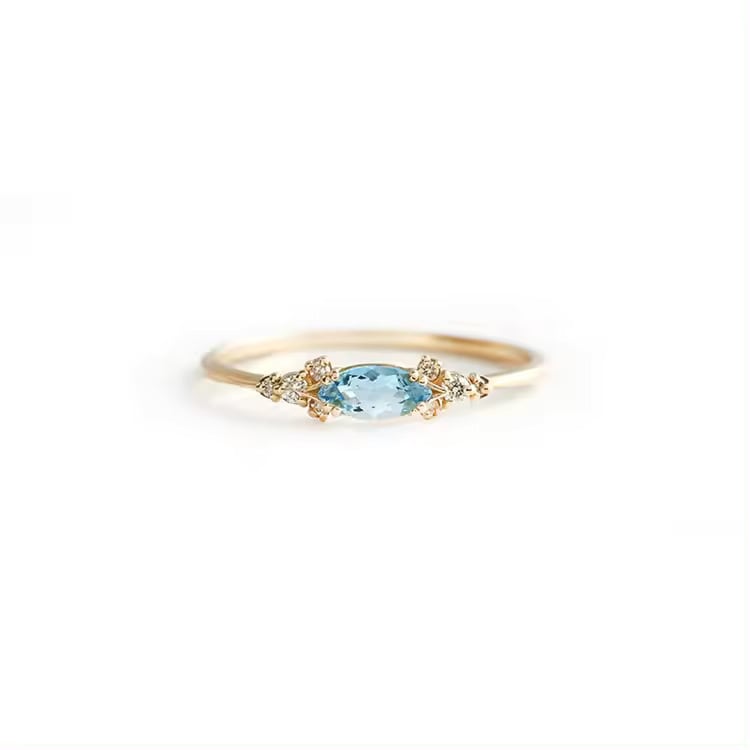 1.50 Carat Marquise Cut Aquamarine with Round Natural Diamond Engagement Ring