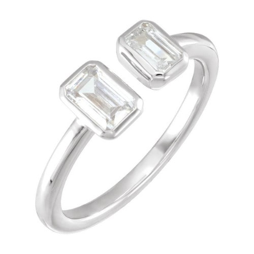 1 Ct Lab-Created Emerald Cut Creeda  Two Stone Diamond Rings in 9K White Gold