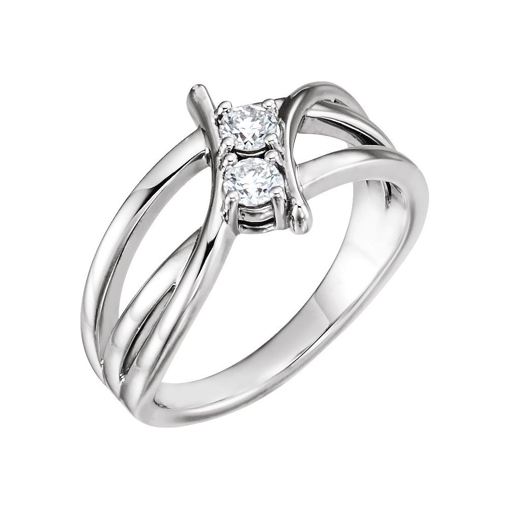 0.25 Ct Natural Round Cut Nymeria  Two Stone Diamond Rings in 9K White Gold