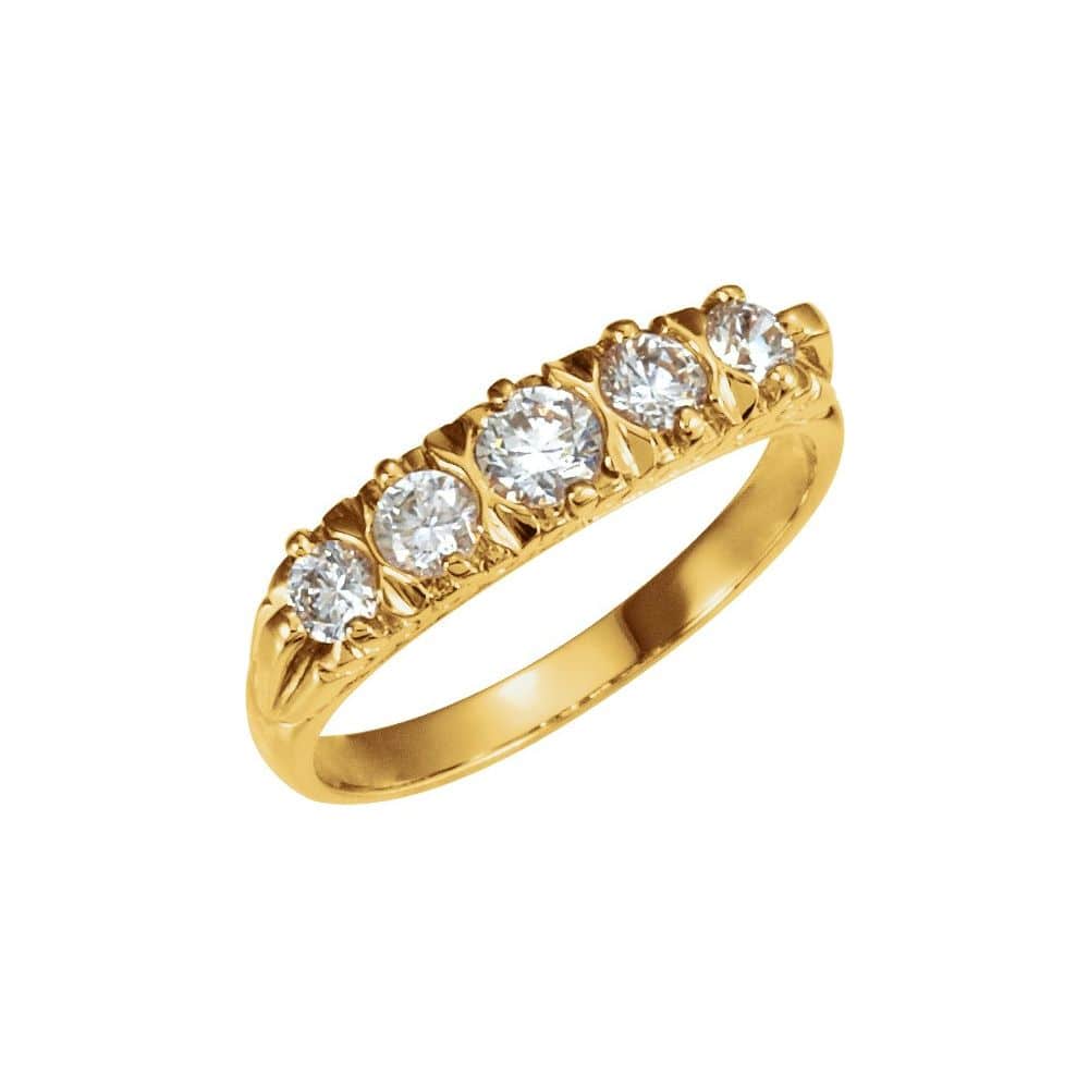 0.2 Ct Lab-Created Round Cut Deirlot  5 Stone Ring Diamond Rings in 9K Yellow Gold