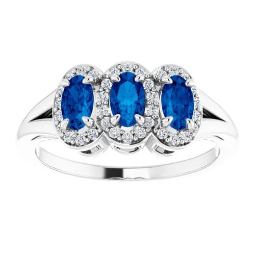 Amberlin Blue Sapphire 4 Prong  Diamond Ring