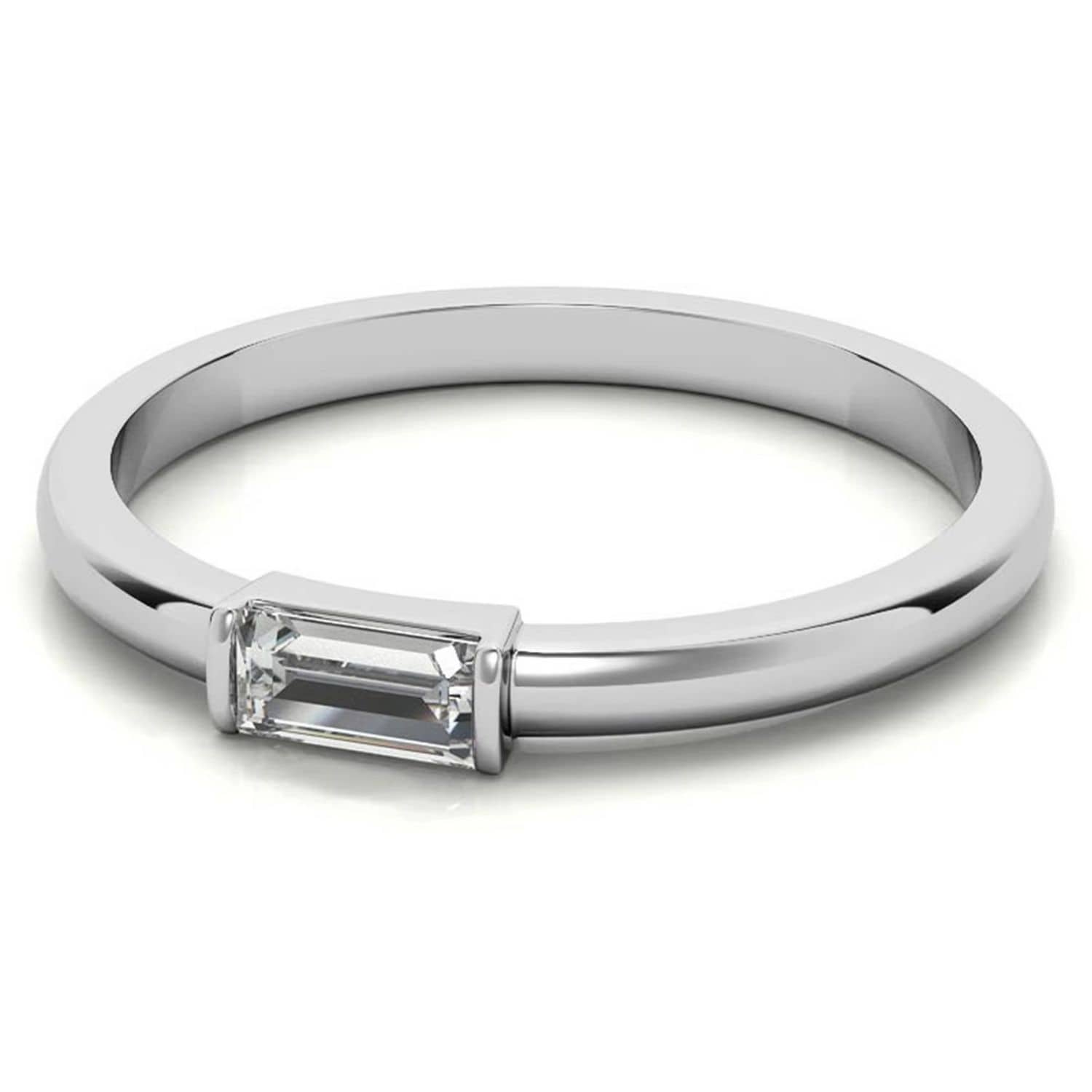 0.05 Ct Lab-Created Baguette Cut Minela  Solitaire Diamond Rings in Silver 925