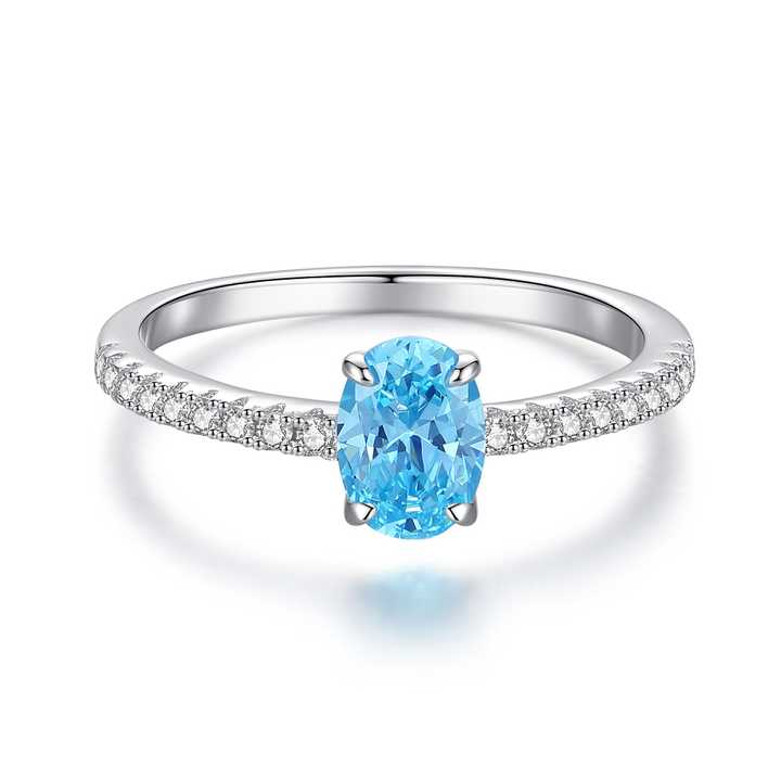 Rozy Aquamarine 4 Prong  Diamond Ring