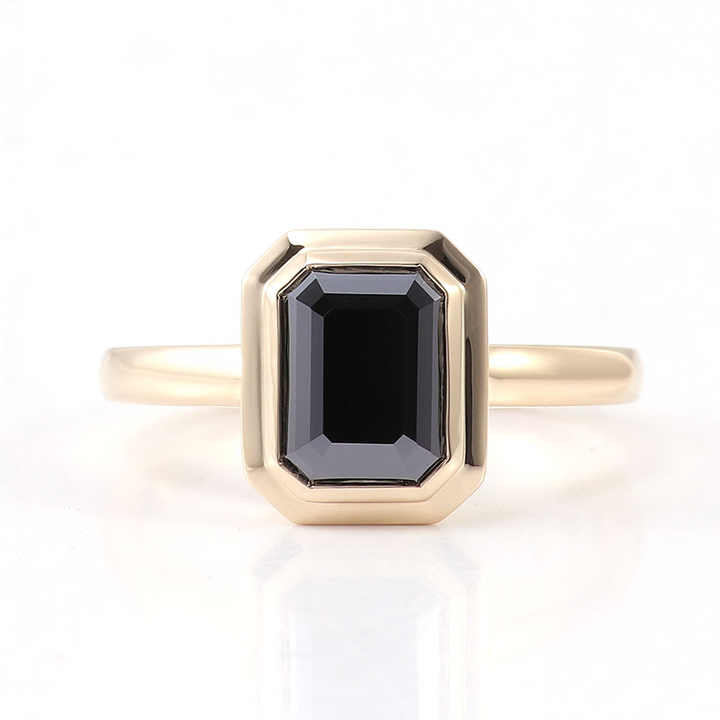 0.2 Ct Emerald Cut Jenolina  Black Diamond Engagement Rings in Silver 925