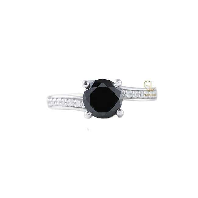 0.2 Ct Round Cut Philomina  Black Diamond Engagement Rings in Silver 925