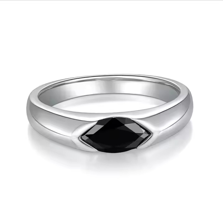 0.2 Ct Marquise Cut Phelomina  Black Diamond Engagement Rings in Silver 925