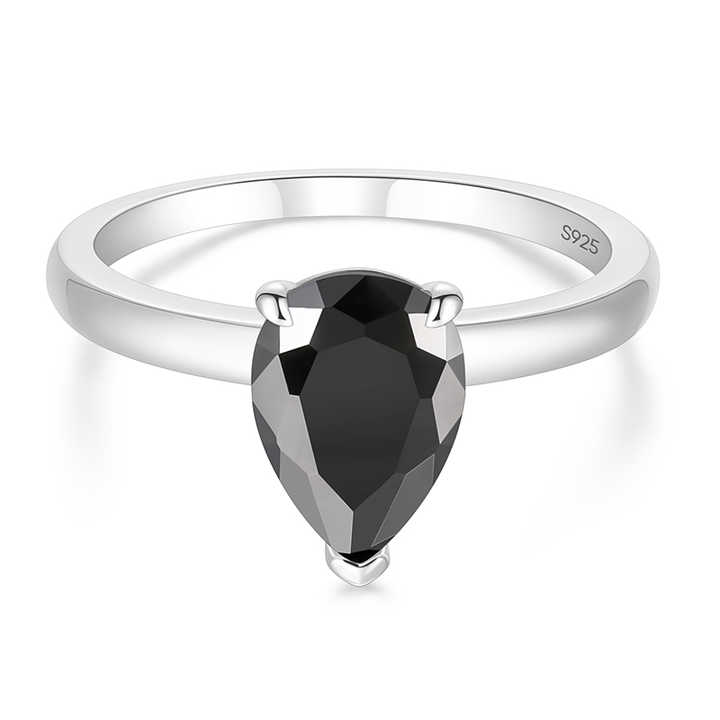 0.2 Ct Pear Cut Phenolina  Black Diamond Engagement Rings in Silver 925
