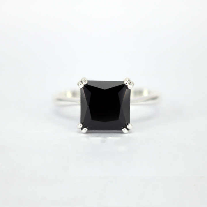 0.2 Ct Princess Cut Renolin Black Diamond Engagement Rings in Silver 925