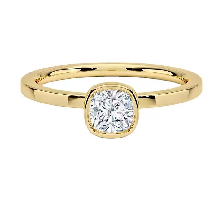 Earlinna Lab Grown Diamond Yellow Gold Bezel Set Classic Solitaire Engagement Ring