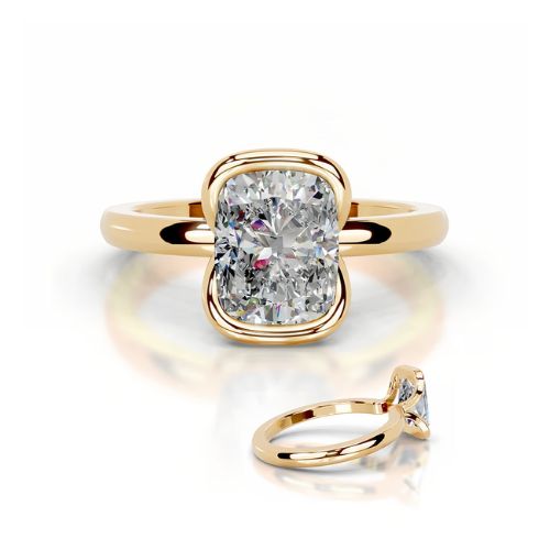 Breneta Lab Grown Diamond Yellow Gold Bezel Set Classic Solitaire Engagement Ring