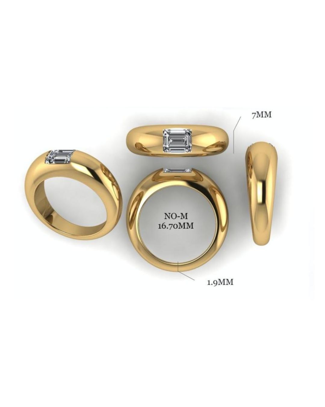 1 Ct Natural Emerald Cut Brania  Solitaire Diamond Rings in 14K Yellow Gold