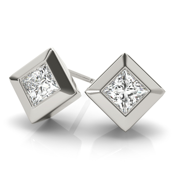 Daisy Princess Cut Diamond Bezel Set Stud Diamond Earrings