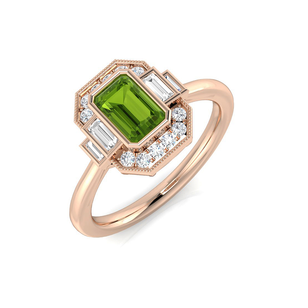 Ellrynas Peridot Prong set  Diamond Ring