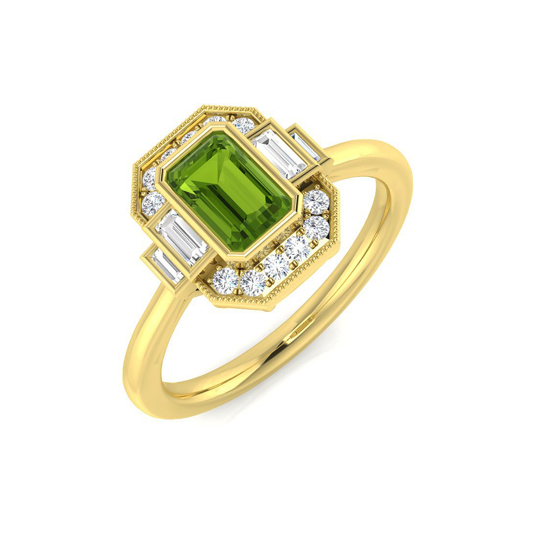 Ellrynas Peridot Prong set  Diamond Ring