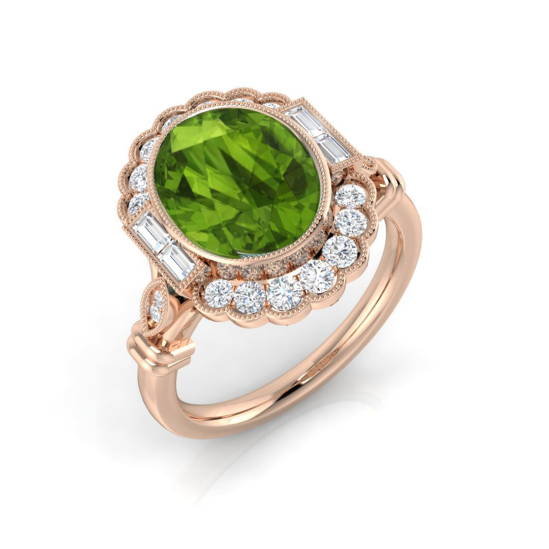 Ellrya Peridot Bezel set  Diamond Ring