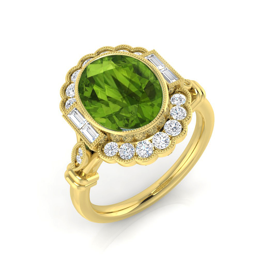 Ellrya Peridot Bezel set  Diamond Ring