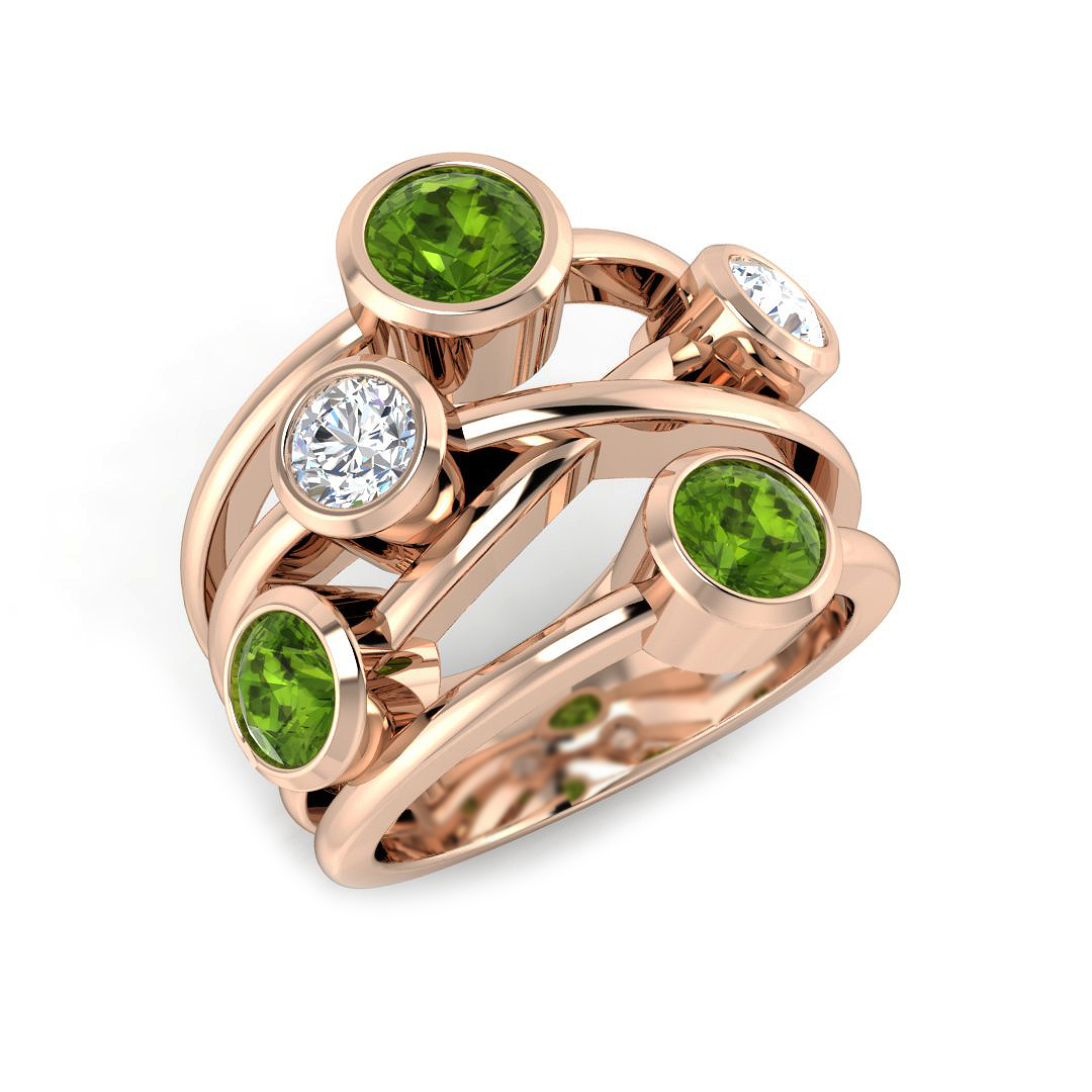 Jenovane Peridot Bezel Set  Engagement Ring