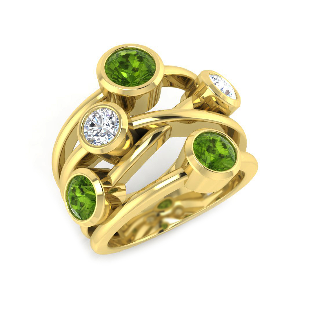 Jenovane Peridot Bezel Set  Engagement Ring