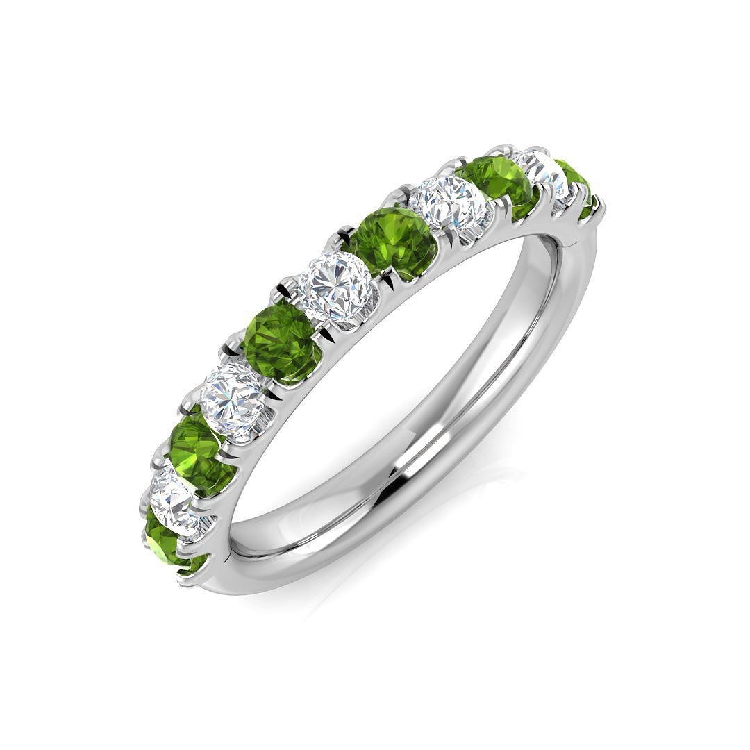 Ellryna Peridot Silver Shared Prong Set  Diamond Ring