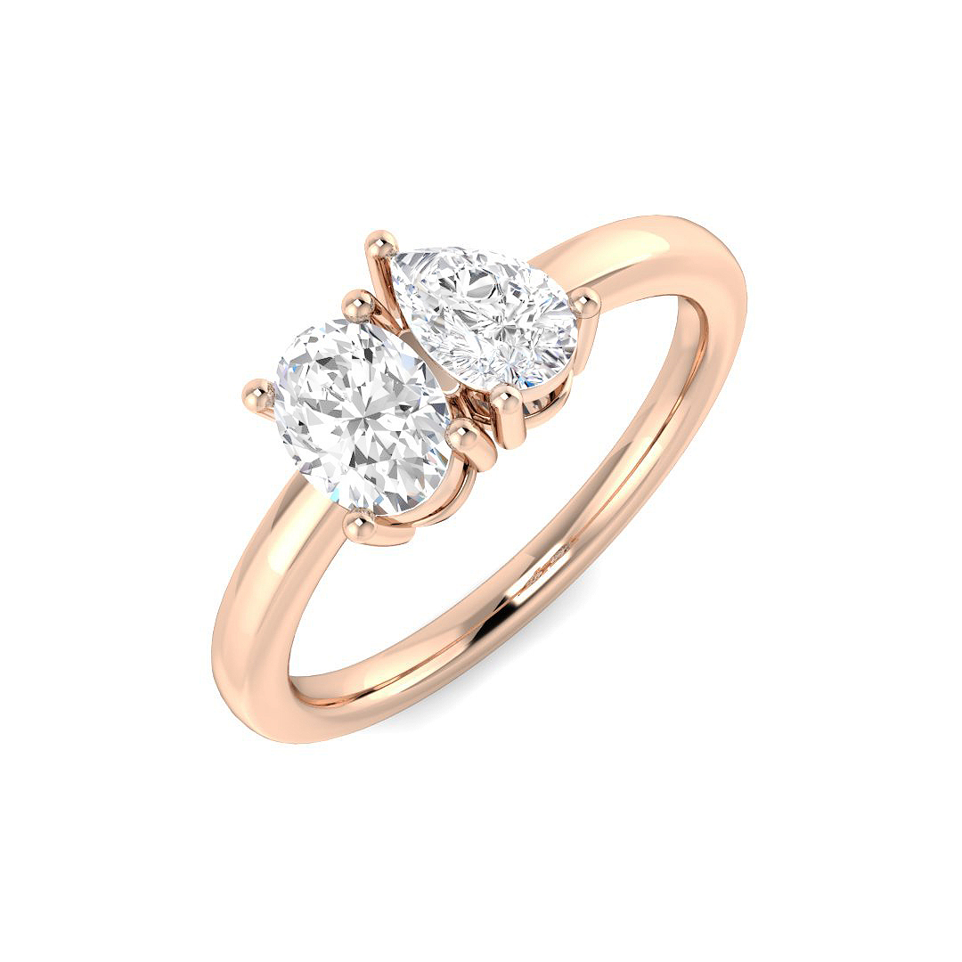 Neira Natural Rose Gold Prong Set Two Stone Diamond Ring