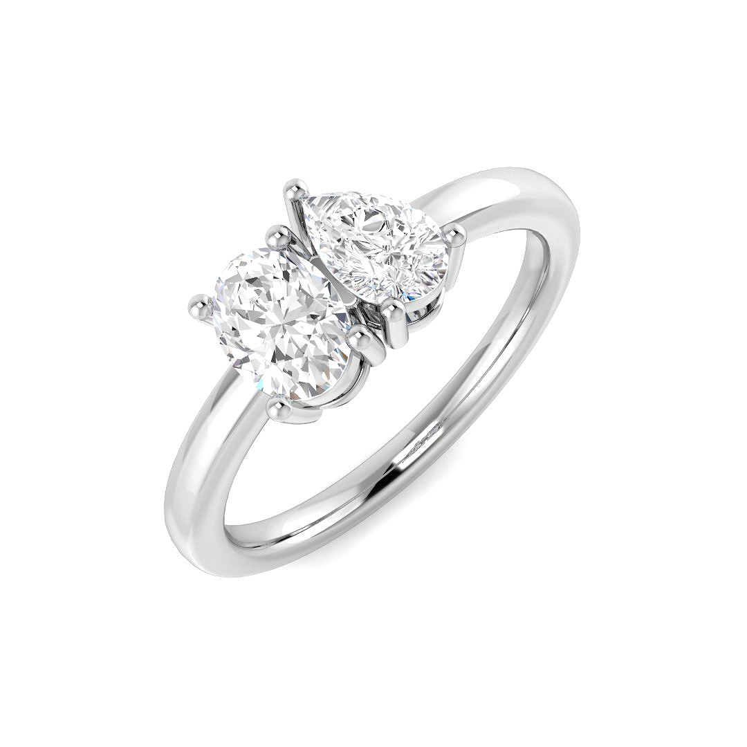 Neira Natural White Gold Prong Set Two Stone Diamond Ring