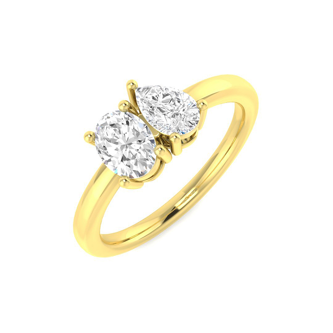 Neira Natural Yellow Gold Prong Set Two Stone Diamond Ring