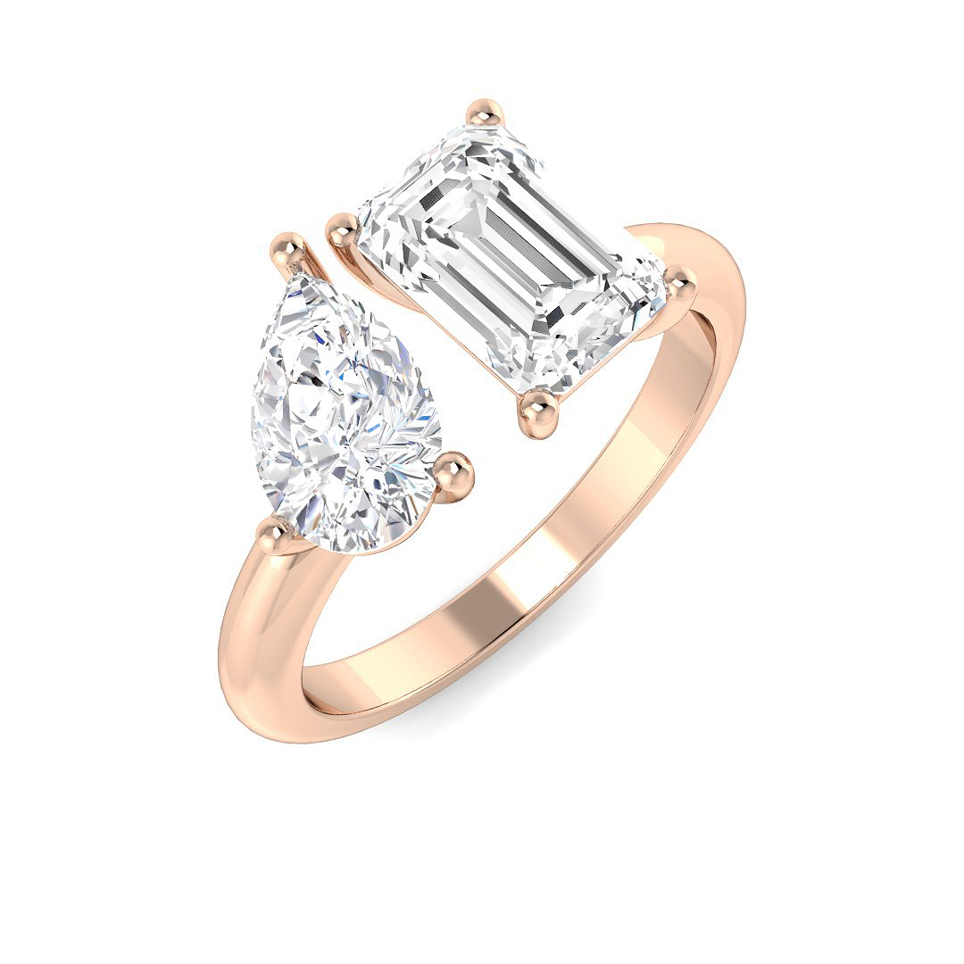 Naira Natural Rose Gold Prong Set Toi Et Moi Diamond Ring