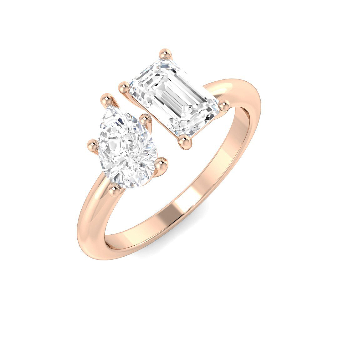 Ziena Natural Rose Gold Prong Set Toi Et Moi Diamond Ring