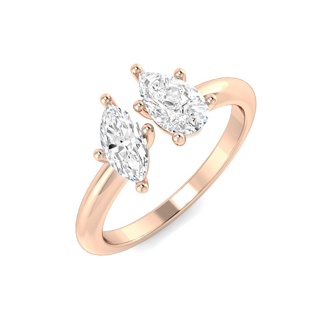 Ziona Natural Rose Gold Prong Set Toi Et Moi Diamond Ring
