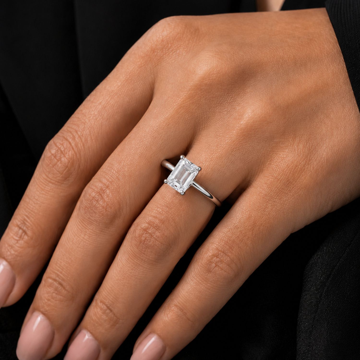 Dercey Emerald Cut 4-Prong Diamond Solitaire Engagement Ring | Sunshine Diamonds