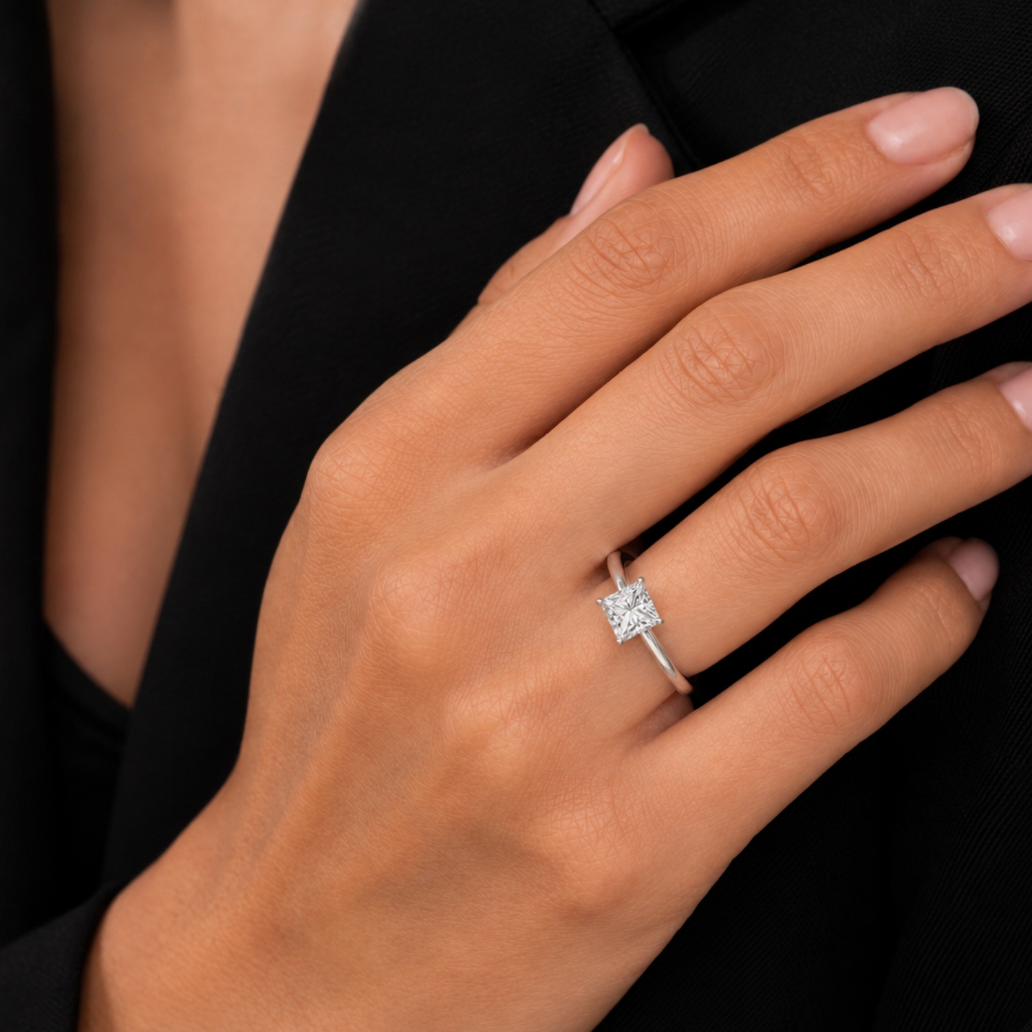 Nensy 1.00ct Princess Cut Moissanite Solitaire Engagement Ring | Sunshine Diamonds