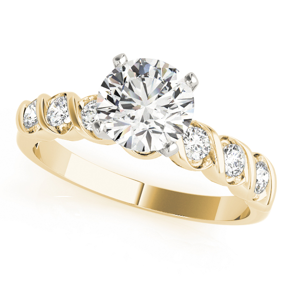 Steffnia Lab Grown Diamond Yellow Gold 4 Prong Side Stone Engagement Ring