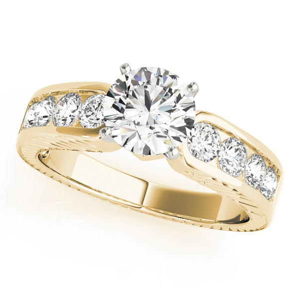 Zavion Natural Diamond Yellow Gold 4 Prong Setting Side Stone Engagement Ring