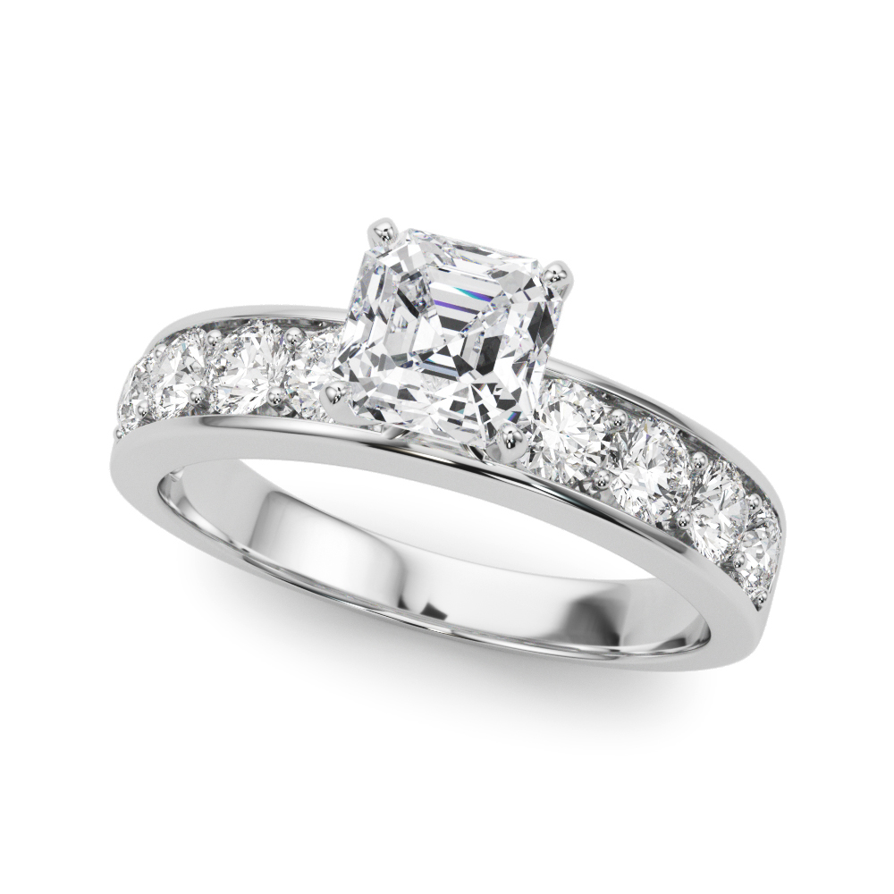 Zola Natural Diamond Silver 4 Prong Setting Side Stone Engagement Ring