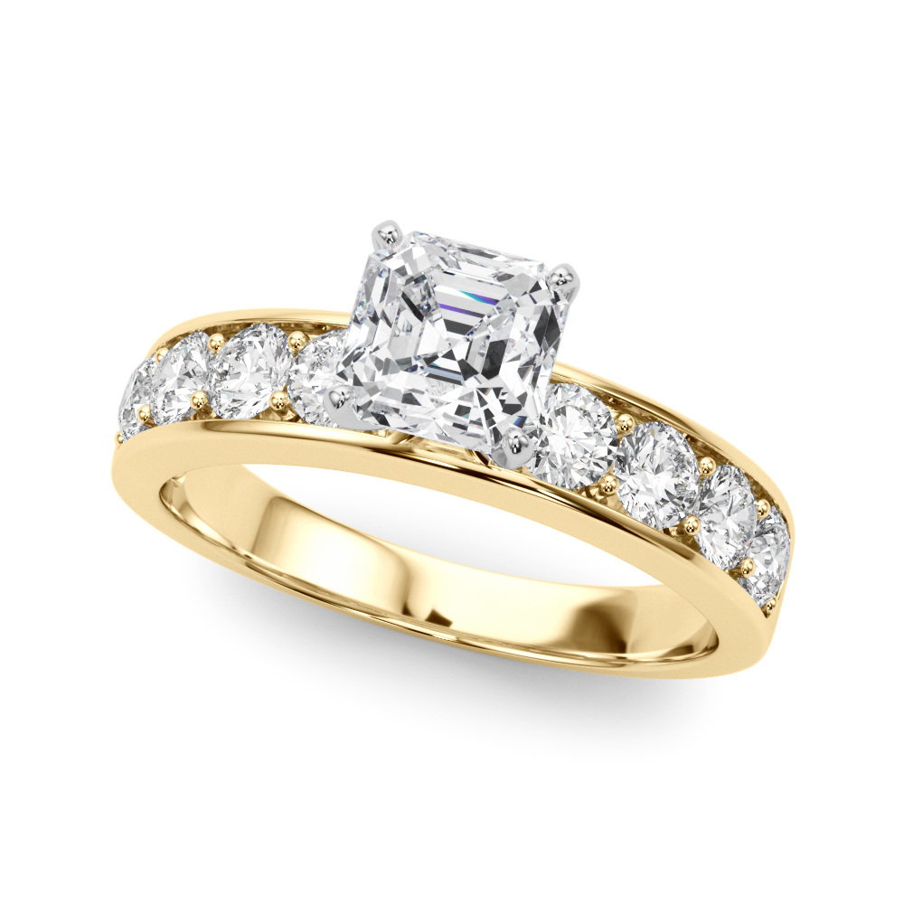 Zola Natural Diamond Yellow Gold 4 Prong Setting Side Stone Engagement Ring