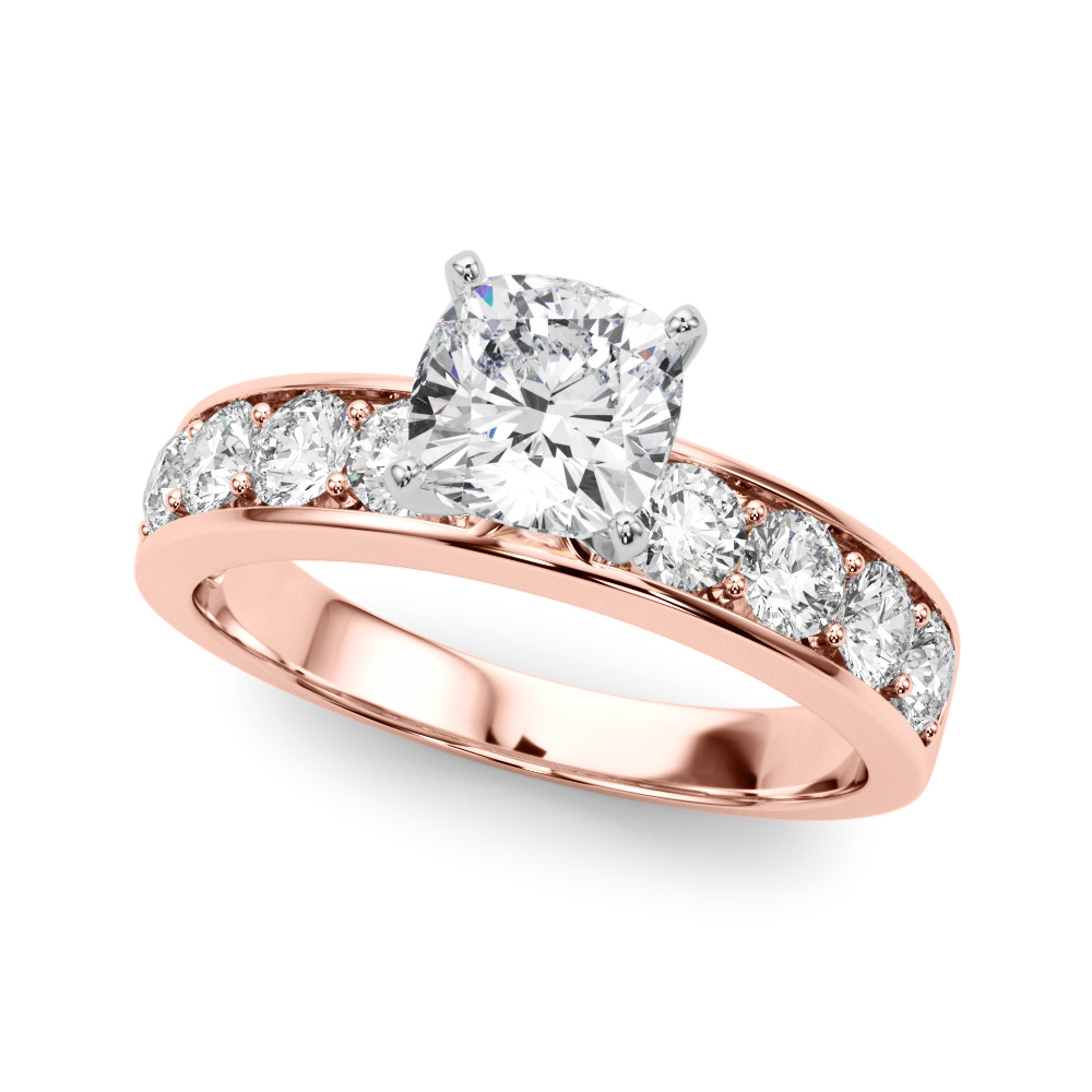 Zaria Natural Diamond Rose Gold 4 Prong Setting Side Stone Engagement Ring
