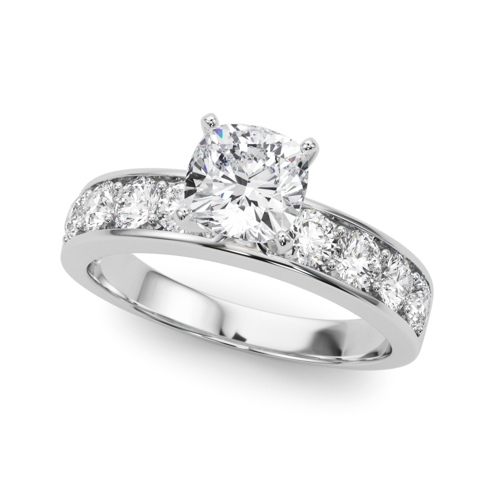 Zaria Natural Diamond Silver 4 Prong Setting Side Stone Engagement Ring