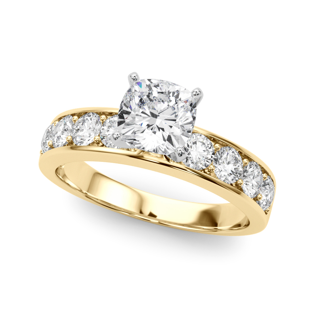 Zaria Natural Diamond Yellow Gold 4 Prong Setting Side Stone Engagement Ring