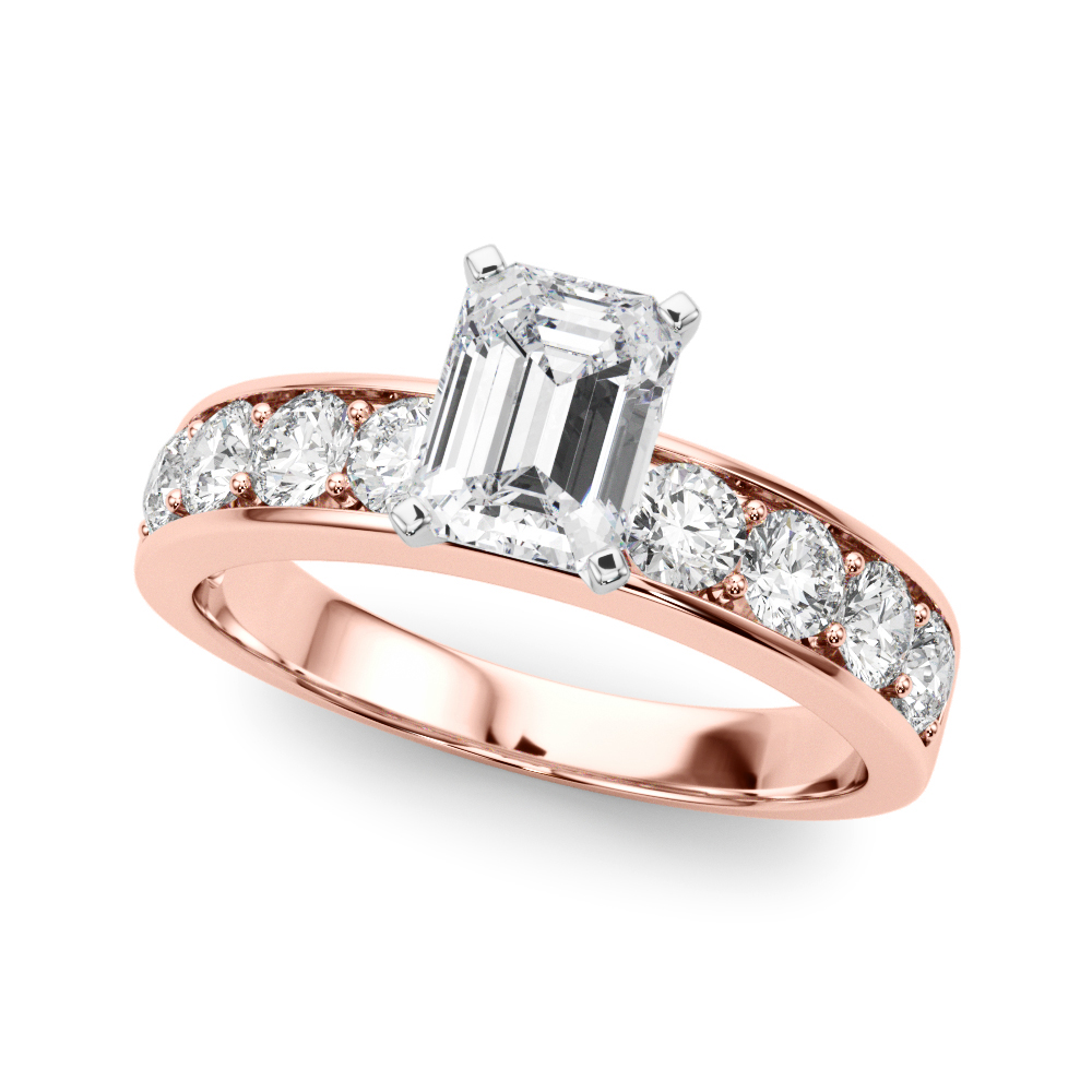 Zahir Natural Diamond Rose Gold 4 Prong Setting Side Stone Engagement Ring