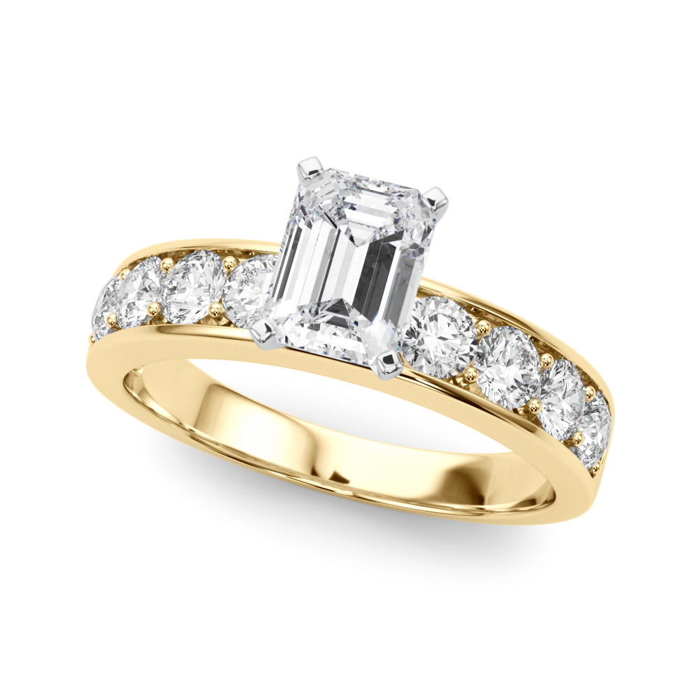 Zahir Natural Diamond Yellow Gold 4 Prong Setting Side Stone Engagement Ring